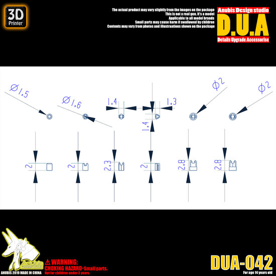 Anubis DUA-042 1/100 Head Vulcan Cannon Parts 1.3-2mm