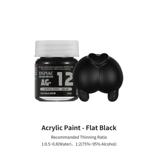 DSPIAE Acrylic Model Paints 10ml Mat Zwart AG-12